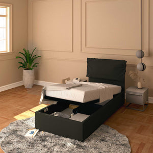 Letto contenitore singolo in ecopelle sfoderabile nero Baldiflex Licia Soft 