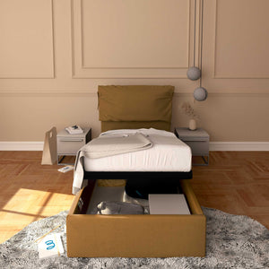 Letto contenitore singolo in ecopelle sfoderabile nocciola Baldiflex Licia Soft fronte