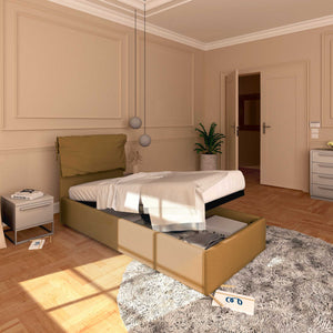 Letto contenitore singolo in ecopelle sfoderabile nocciola Baldiflex Licia Soft lato