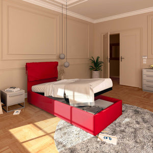 Letto contenitore singolo in ecopelle sfoderabile rosso Baldiflex Licia Soft lato