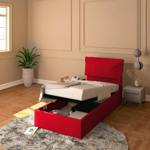 Letto contenitore singolo in ecopelle sfoderabile rosso Baldiflex Licia Soft 