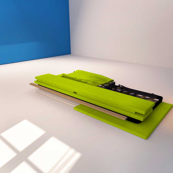 Letto contenitore singolo in ecopelle sfoderabile verde mela Baldiflex Licia Soft struttura