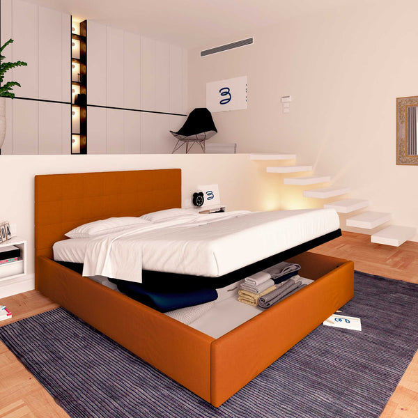 Letto contenitore singolo in tessuto arancione Baldiflex Dublino lato