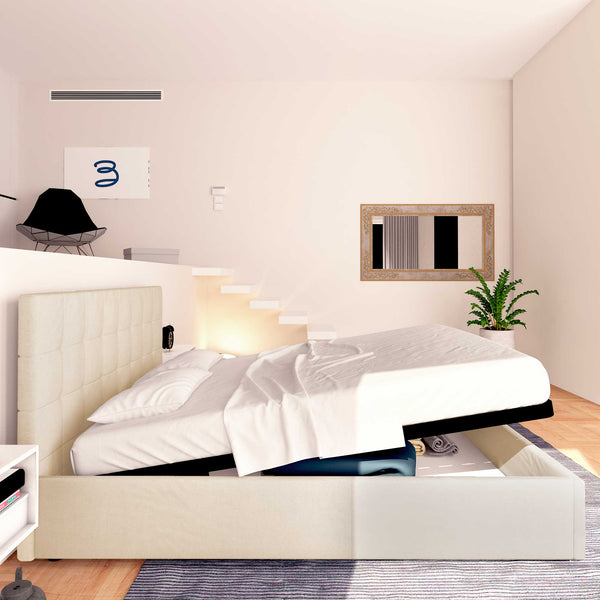 Letto contenitore singolo in tessuto beige Baldiflex Dublino laterale