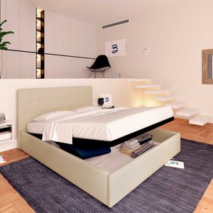 Letto contenitore singolo in tessuto beige Baldiflex Dublino lato