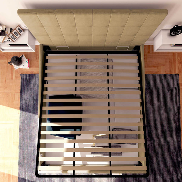 Letto contenitore singolo in tessuto cammello Baldiflex Dublino dall'alto