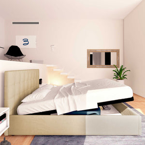 Letto contenitore singolo in tessuto cammello Baldiflex Dublino laterale