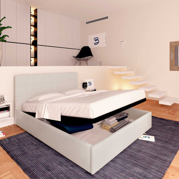 Letto contenitore singolo in tessuto grigio chiaro Baldiflex Dublino lato