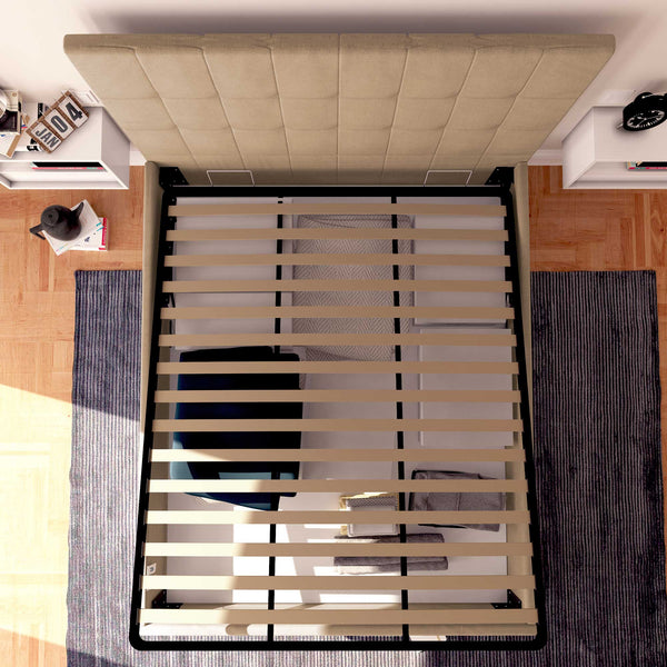 Letto contenitore singolo in tessuto grigio talpa Baldiflex Dublino dall'alto