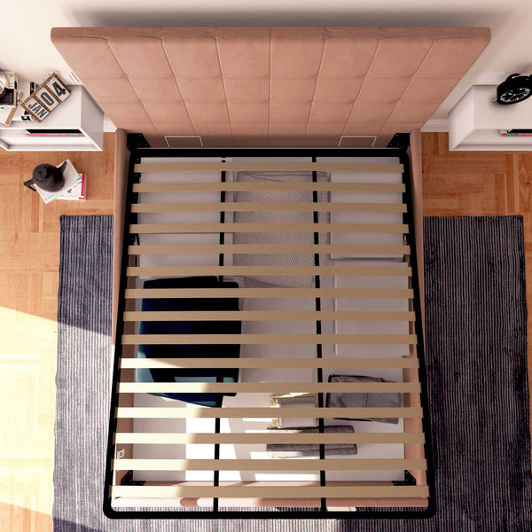 Letto contenitore singolo in tessuto rosa antico Baldiflex Dublino dall'alto