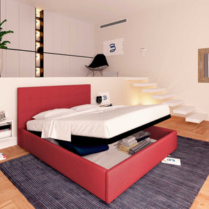 Letto contenitore singolo in tessuto rosso Baldiflex Dublino lato