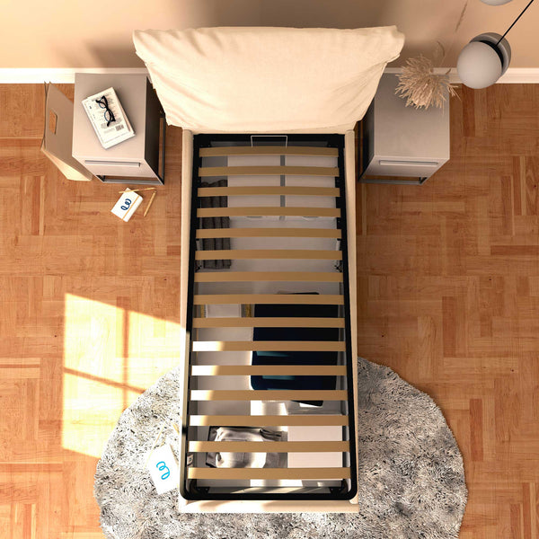 Letto contenitore singolo in tessuto sfoderabile beige Licia Soft Baldiflex dall'alto