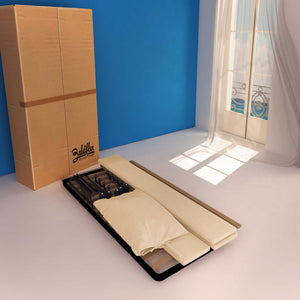 Letto contenitore singolo in tessuto sfoderabile beige Licia Soft Baldiflex cartone