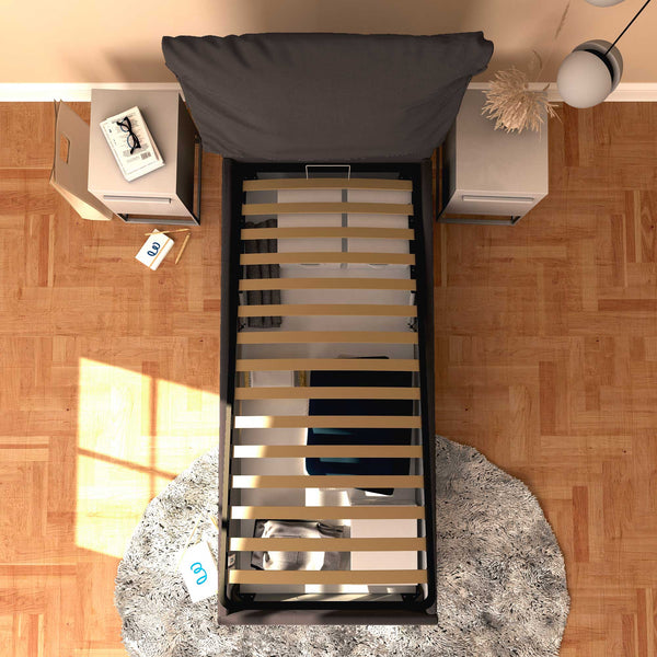 Letto contenitore singolo in tessuto sfoderabile caffè Licia Soft Baldiflex dall'alto