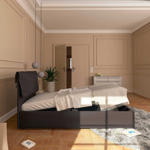 Letto contenitore singolo in tessuto sfoderabile caffè Licia Soft Baldiflex laterale