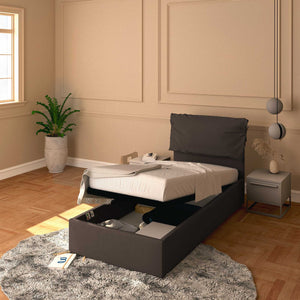 Letto contenitore singolo in tessuto sfoderabile caffè Licia Soft Baldiflex