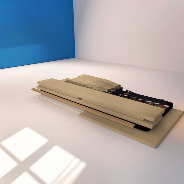 Letto contenitore singolo in tessuto sfoderabile cammello Licia Soft Baldiflex struttura