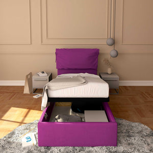 Letto contenitore singolo in tessuto sfoderabile fucsia Licia Soft Baldiflex fronte
