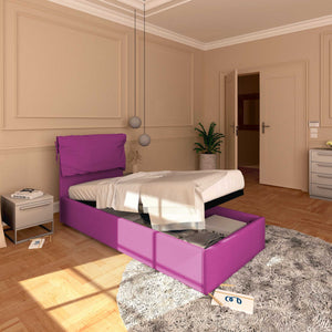 Letto contenitore singolo in tessuto sfoderabile fucsia Licia Soft Baldiflex lato