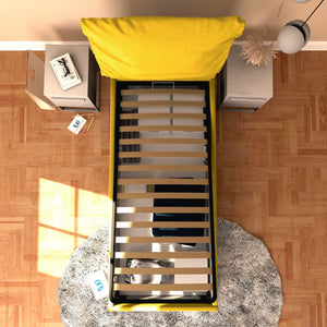 Letto contenitore singolo in tessuto sfoderabile giallo senape Licia Soft Baldiflex dall'alto