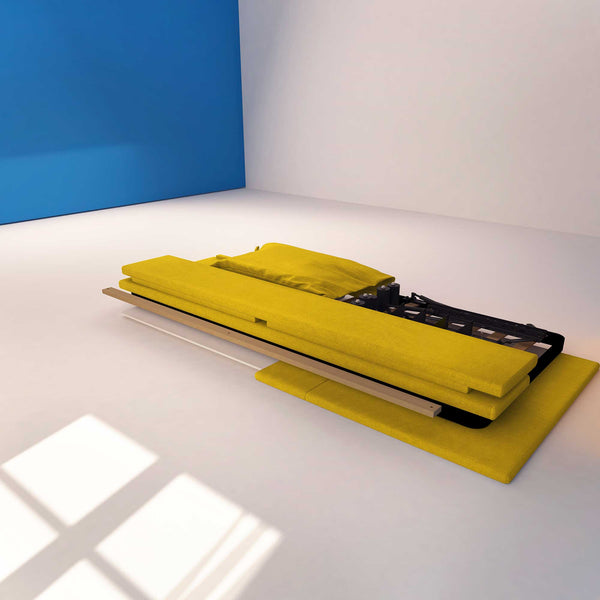 Letto contenitore singolo in tessuto sfoderabile giallo senape Licia Soft Baldiflex strutttura