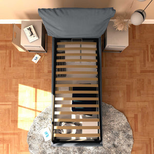 Letto contenitore singolo in tessuto sfoderabile grigio antracite Licia Soft Baldiflex dall'alto