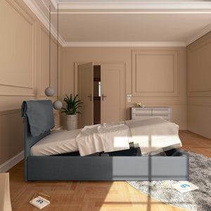 Letto contenitore singolo in tessuto sfoderabile grigio antracite Licia Soft Baldiflex laterale