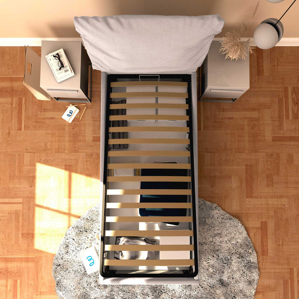 Letto contenitore singolo in tessuto sfoderabile grigio chiaro Licia Soft Baldiflex dall'alto