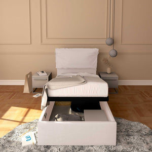 Letto contenitore singolo in tessuto sfoderabile grigio chiaro Licia Soft Baldiflex fronte