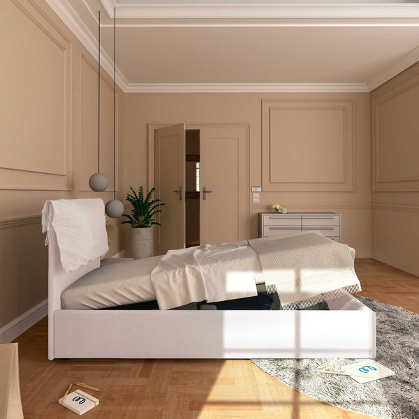 Letto contenitore singolo in tessuto sfoderabile grigio chiaro Licia Soft Baldiflex laterale