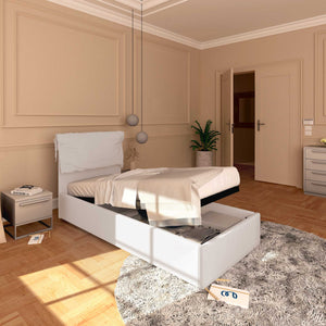 Letto contenitore singolo in tessuto sfoderabile grigio chiaro Licia Soft Baldiflex lato