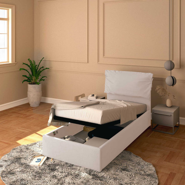 Letto contenitore singolo in tessuto sfoderabile grigio chiaro Licia Soft Baldiflex