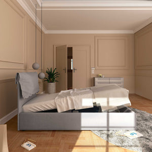 Letto contenitore singolo in tessuto sfoderabile grigio Licia Soft Baldiflex laterale