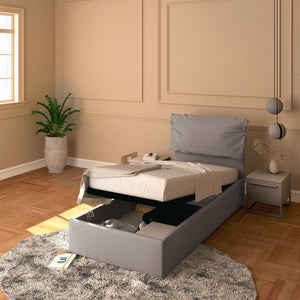 Letto contenitore singolo in tessuto sfoderabile grigio Licia Soft Baldiflex