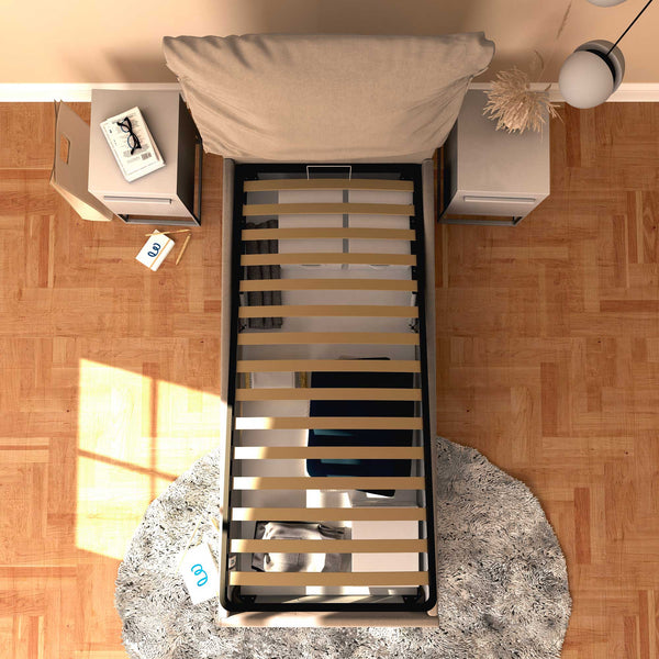 Letto contenitore singolo in tessuto sfoderabile grigio talpa Licia Soft Baldiflex dall'alto