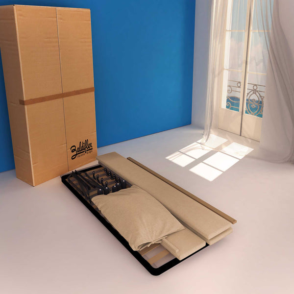 Letto contenitore singolo in tessuto sfoderabile grigio talpa Licia Soft Baldiflex cartone