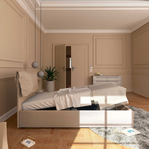 Letto contenitore singolo in tessuto sfoderabile grigio talpa Licia Soft Baldiflex laterale