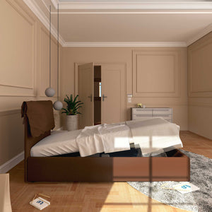 Letto contenitore singolo in tessuto sfoderabile marrone Licia Soft Baldiflex laterale