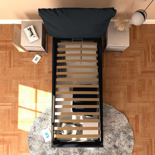 Letto contenitore singolo in tessuto sfoderabile nero Licia Soft Baldiflex dall'alto