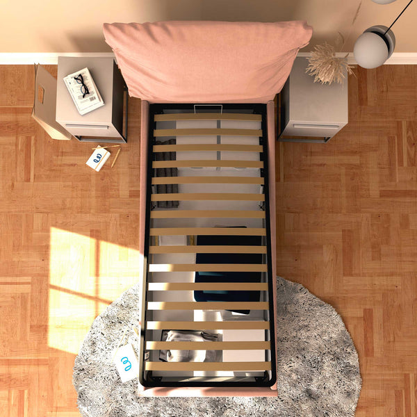 Letto contenitore singolo in tessuto sfoderabile rosa antico Licia Soft Baldiflex dall'alto