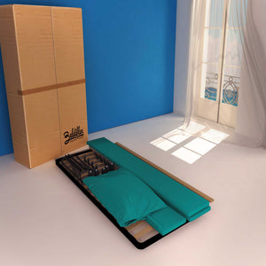 Letto contenitore singolo in tessuto sfoderabile turchese Licia Soft Baldiflex cartone