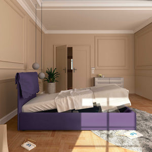 Letto contenitore singolo in tessuto sfoderabile viola Licia Soft Baldiflex laterale