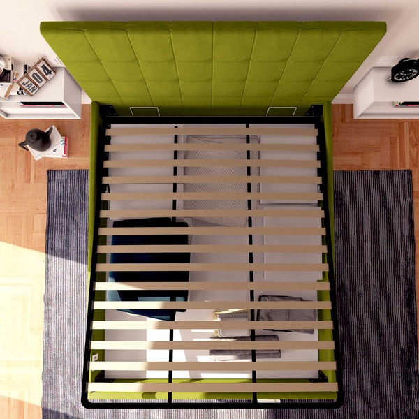 Letto contenitore singolo in tessuto verde Baldiflex Dublino dall'alto