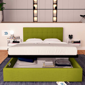 Letto contenitore singolo in tessuto verde Baldiflex Dublino fronte