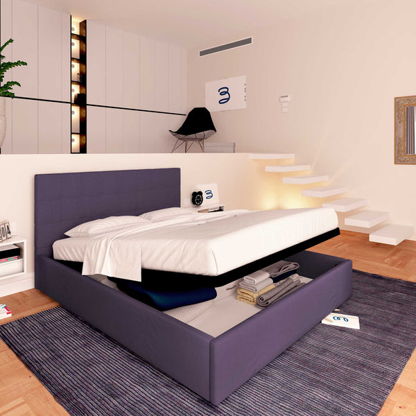 Letto contenitore singolo in tessuto viola Baldiflex Dublino lato