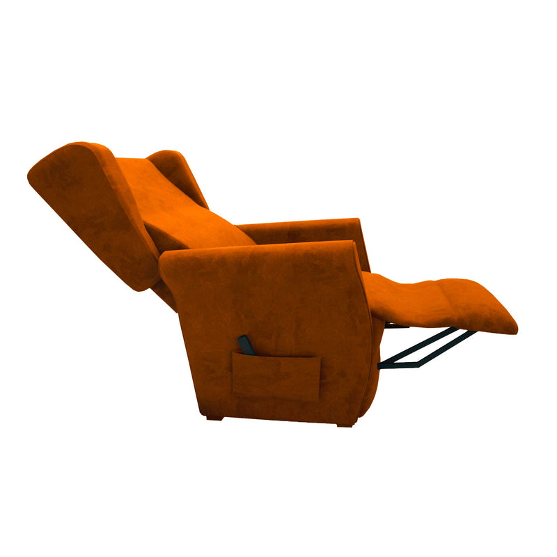 Poltrona relax reclinabile elettrica alzapersona arancione Flora Baldiflex aperta