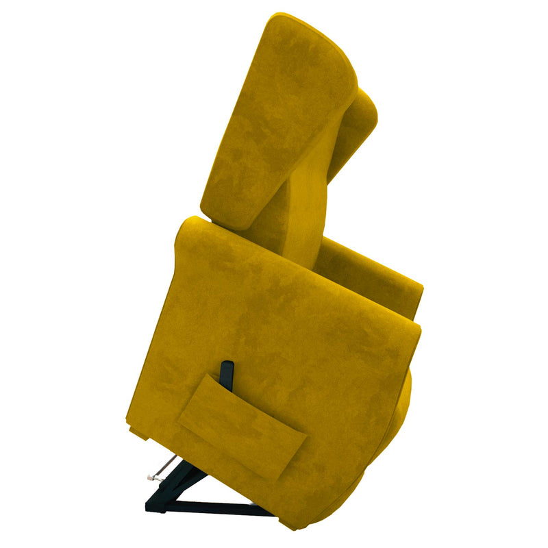 Poltrona relax reclinabile elettrica alzapersona giallo senape Flora Baldiflex laterale reclinata
