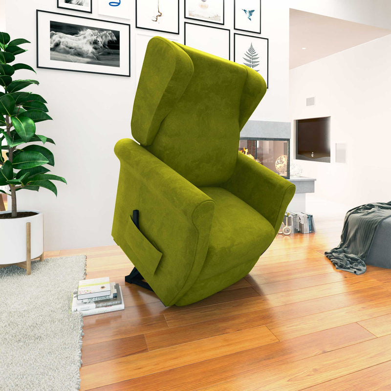 Poltrona relax reclinabile elettrica alzapersona verde Flora Baldiflex lato reclinata