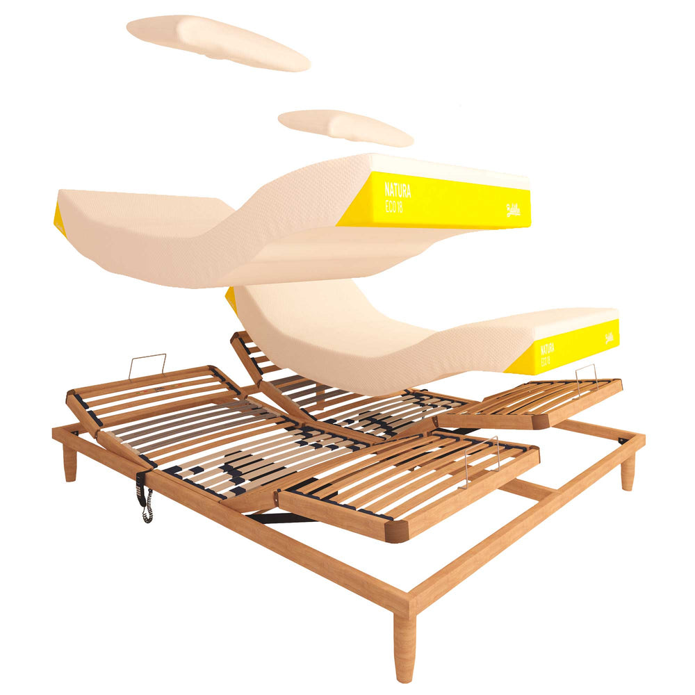 Rete ergonomica elettrica in legno Replay con materasso in lattice Baldiflex Natura Eco 18