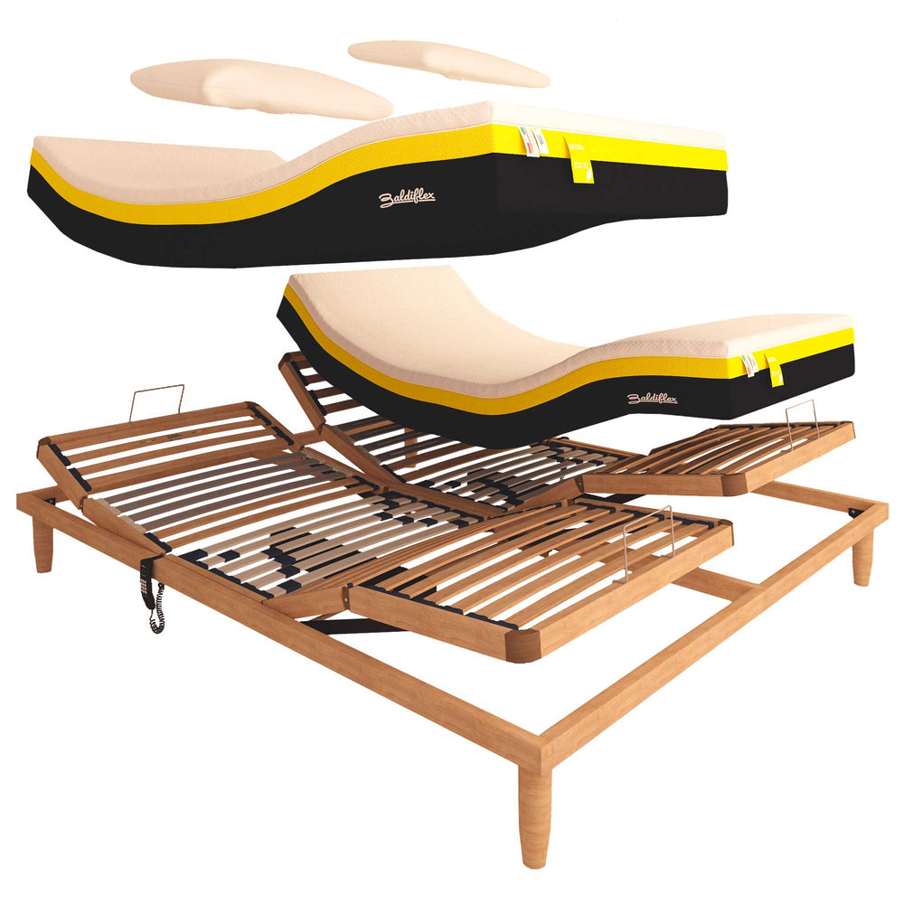Rete ergonomica elettrica in legno Replay con materasso in lattice Baldiflex Natura Eco 25